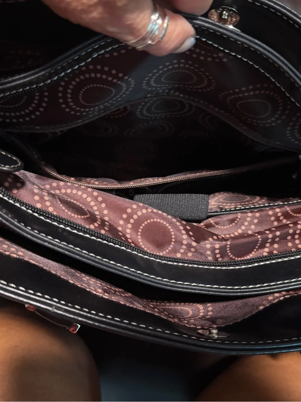 Brand New Franklin Covey Black Leather Laptop Tote with Contrast Stitching